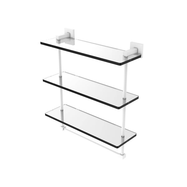 Montero Matte White 16-Inch Triple Tiered Glass Shelf with Integrated Towel Bar, image 1
