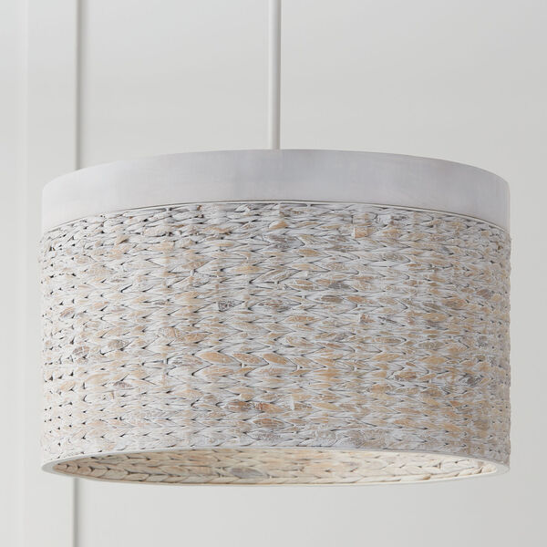 Tallulah Chalk Wash Four-Light Drum Pendant White Made with Handcrafted Mango Wood and Water Hyacth, image 4