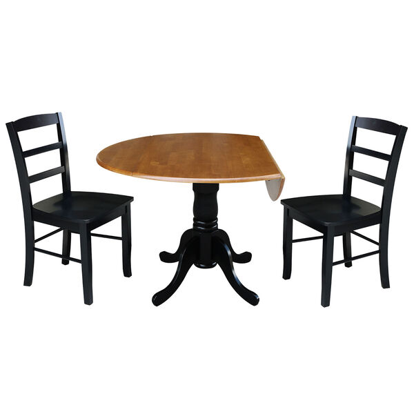 Black and Cherry 42-Inch Dual Drop Leaf Dining Table with Black Two Ladder Back Dining Chair, Three-Piece, image 3