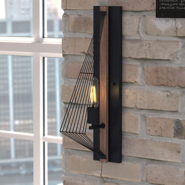 Dearborn Black with Burnished Wood One-Light Wall Light, image 2