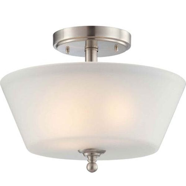 Surrey Brushed Nickel Two-Light Semi Flush Mount with Frosted Glass, image 1