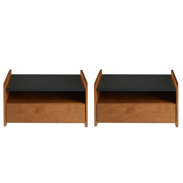 Carter Caramel Solid Wood Floating Nightstand with Drawer, Set of Two, image 2