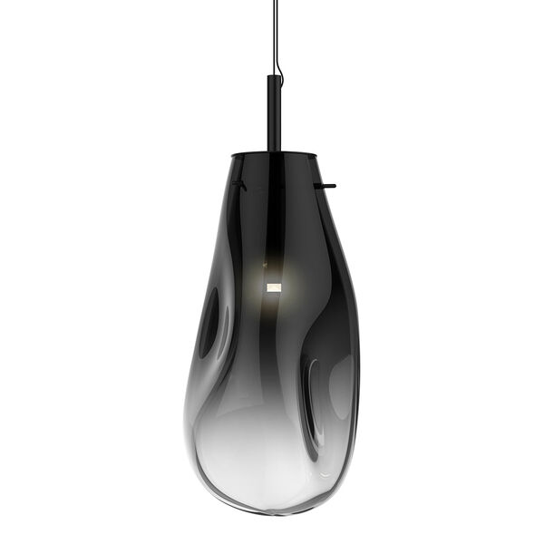 Liquid Satin Black Large LED Pendant with Smoke Fade Glass Shade, image 1