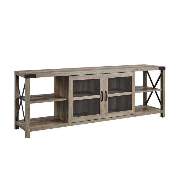 Gray and Black X Frame TV Stand with Glass Door, image 1
