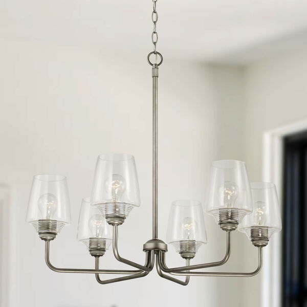 Miller Graphite Six-Light Chandelier with Clear Ribbed Glass, image 2