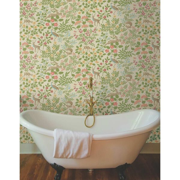 Woodland Floral Linen Peel and Stick Wallpaper, image 1