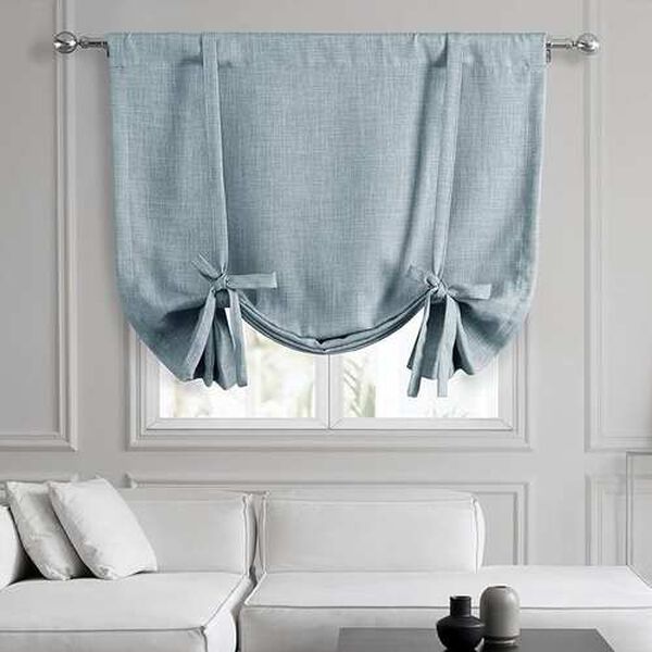 Heather Grey Faux Linen Room Darkening Tie-Up Window Shade Single Panel, image 1