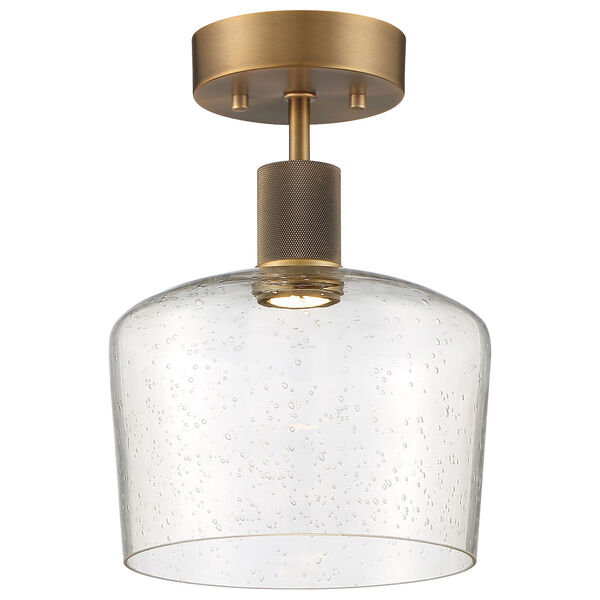 Port Nine Brass-Antique and Satin Intergrated LED Semi-Flush with Clear Glass, image 1
