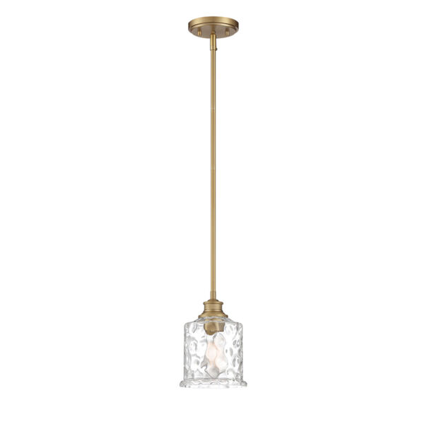 Drake Brushed Gold One-Light Mini Pendant with Clear Hammered Glass, image 1