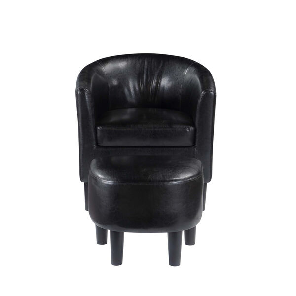 Take a Seat Black Faux Leather Churchill Accent Chair with Ottoman, image 4