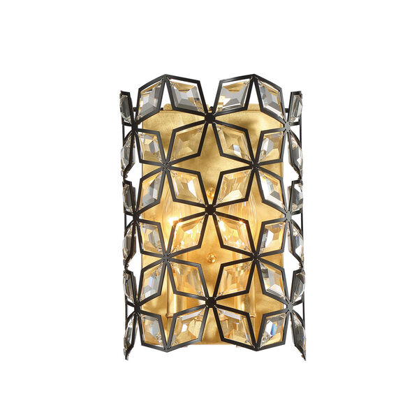 Brookcrest Sand Coal and Gold Leaf Two-Light Wall Sconce, image 1