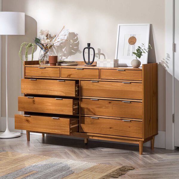 Caramel Solid Wood Nine-Drawer Dresser, image 10