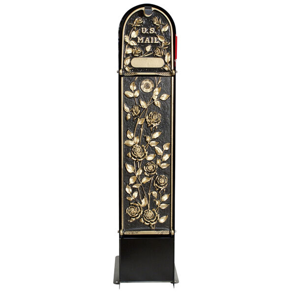 MailKeeper 150 Black and Gold 49-Inch Locking Column Mount Mailbox with Decorative Morning Rose Design Front, image 3