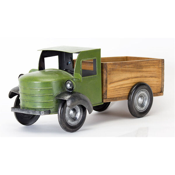 Green Iron and Wooden Truck Tabletop Décor, image 1