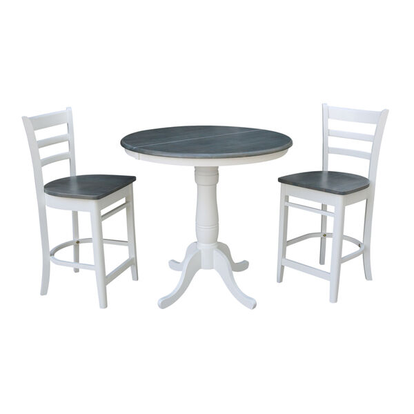 Emily White and Heather Gray 36-Inch Round Extension Dining Table With Two Counter Height Stools, Three-Piece, image 1