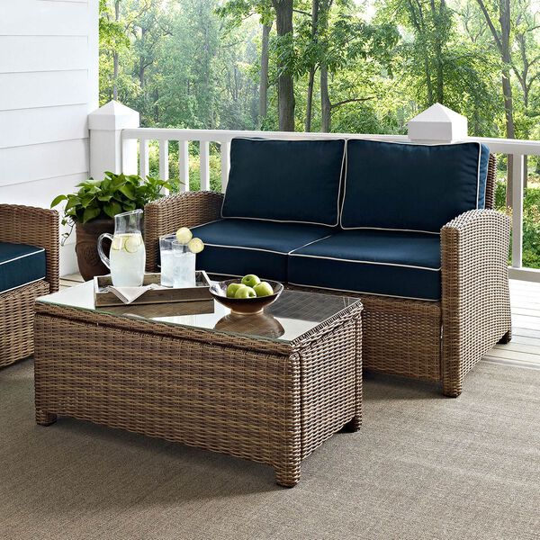 Bradenton 2 Piece Outdoor Wicker Seating Set with Navy Cushions, image 2