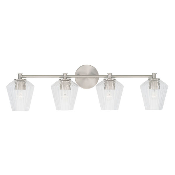 Beau Brushed Nickel Four-Light Bath Vanity with Clear Fluted Glass Shades, image 2