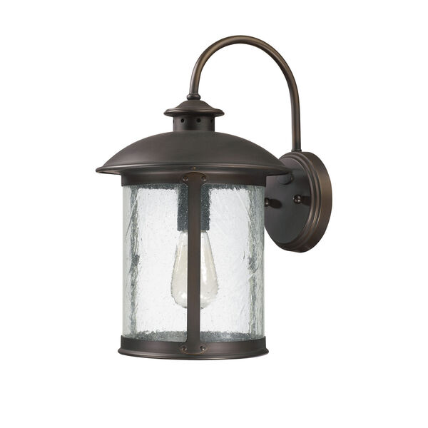 Dylan Old Bronze One-Light Outdoor Steel Wall Lantern with Antique Glass, image 1