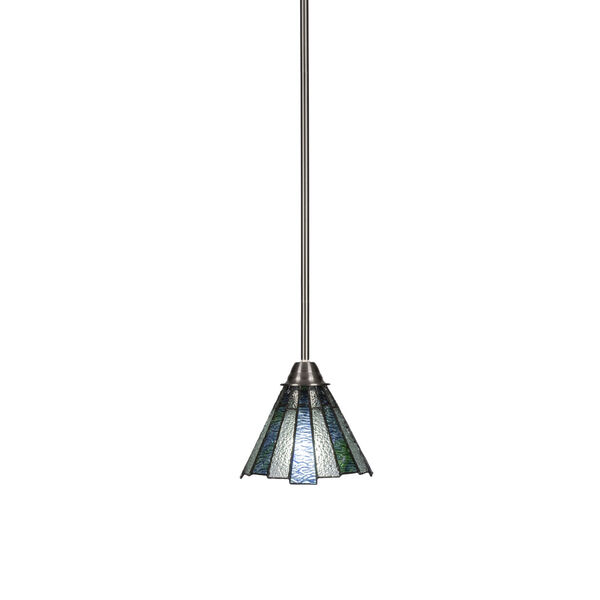 Paramount Brushed Nickel One-Light 7-Inch Mini Pendant with Sea Ice Art Glass, image 1