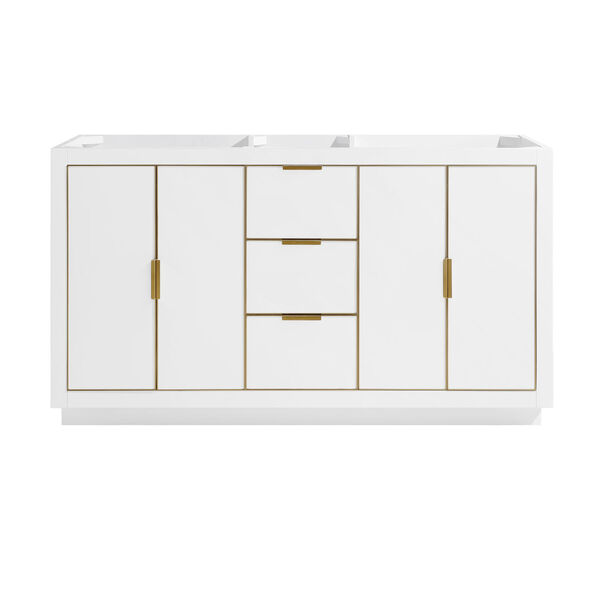 White 60-Inch Austen Bath Vanity Cabinet with Gold Trim, image 1