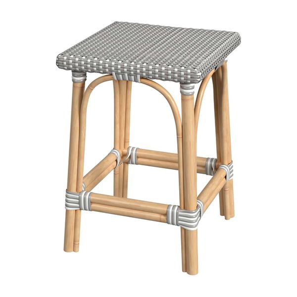 Riviera Gray White Dot Natural Rattan Frame Square 24-Inch Rattan Counter Stool, image 1