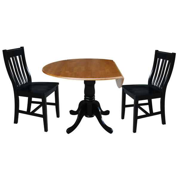 Black and Cherry 42-Inch Dual Drop Leaf Dining Table with Black Two Slat Back Dining Chair, Three-Piece, image 3