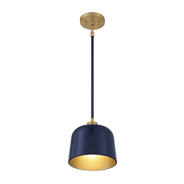 Chelsea Navy Blue and Natural Brass One-Light Mini Pendant, image 4
