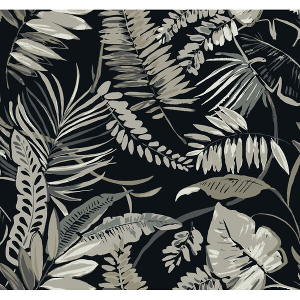 Tropics Black Tropical Toss Pre Pasted Wallpaper - SAMPLE SWATCH ONLY, image 2