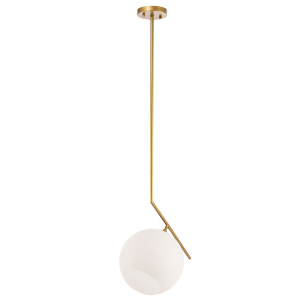 Ryland Brass 10-Inch One-Light Pendant with Frosted White Glass, image 4