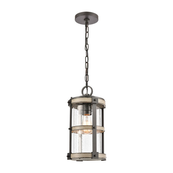 Crenshaw Anvil Iron and Distressed Antique Graywood One-Light Outdoor Pendant, image 1