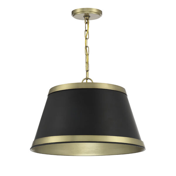 Chelsea Matte Black and Natural Brass 18-Inch Three-Light Pendant, image 2