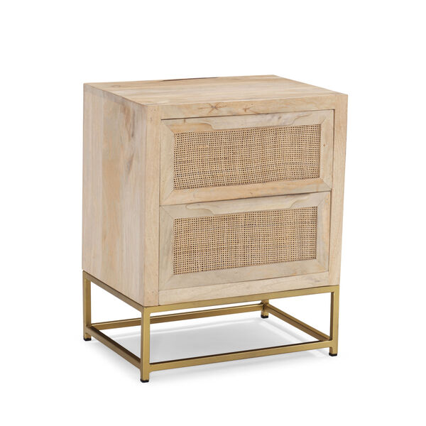 Zoey Natural Rattan and Gold Two-Drawer Cabinet, image 1
