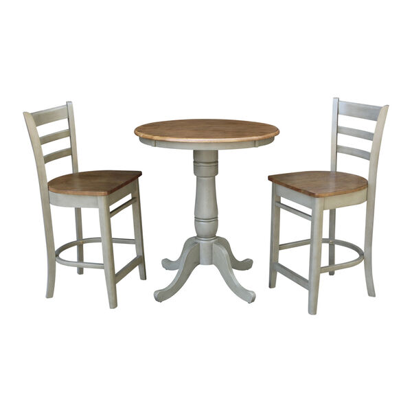 Emily Hickory and Stone 30-Inch Pedestal Gathering Height Table With Counter Height Stools, Three-Piece, image 1