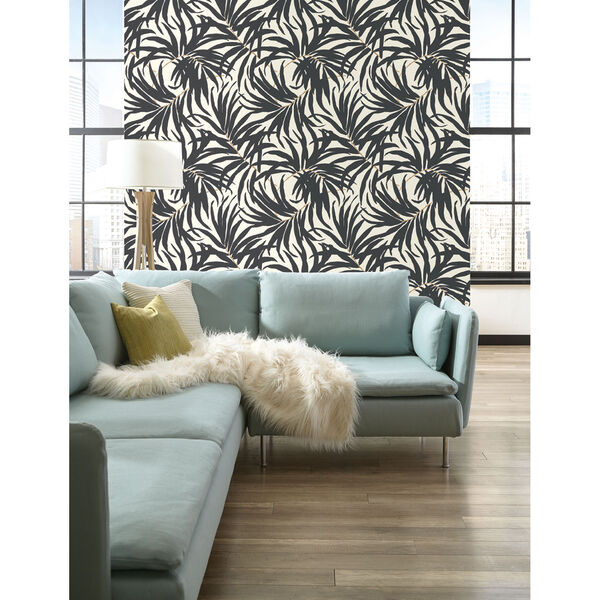 Ashford House Tropics Off-White and Grey Bali Leaves Wallpaper, image 3