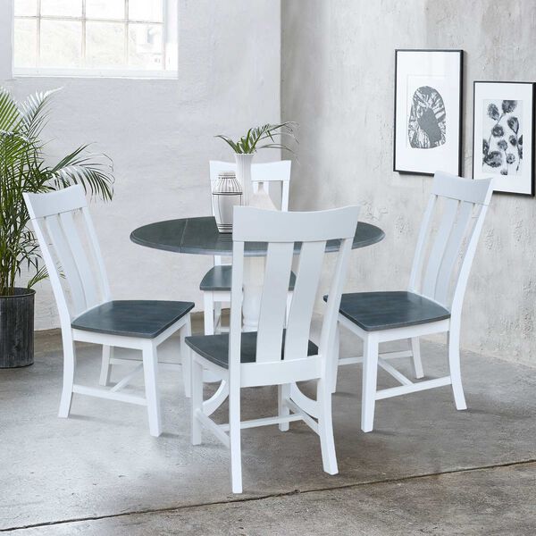 White and Heather Gray 42-Inch Dual Drop Leaf Dining Table with Slat Back Chairs, Five-Piece, image 2