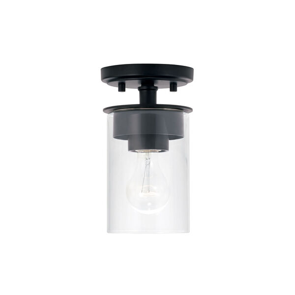 HomePlace Mason Matte Black One-Light Mi Semi-Flush or Pendant with Clear Glass, image 1