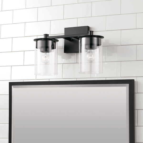 HomePlace Mason Matte Black Two-Light Vanity with Clear Glass, image 3