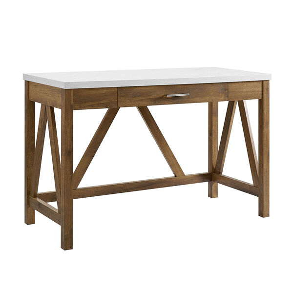 46-Inch A-Frame Desk, Natural Walnut Base/White Marble Top, image 1