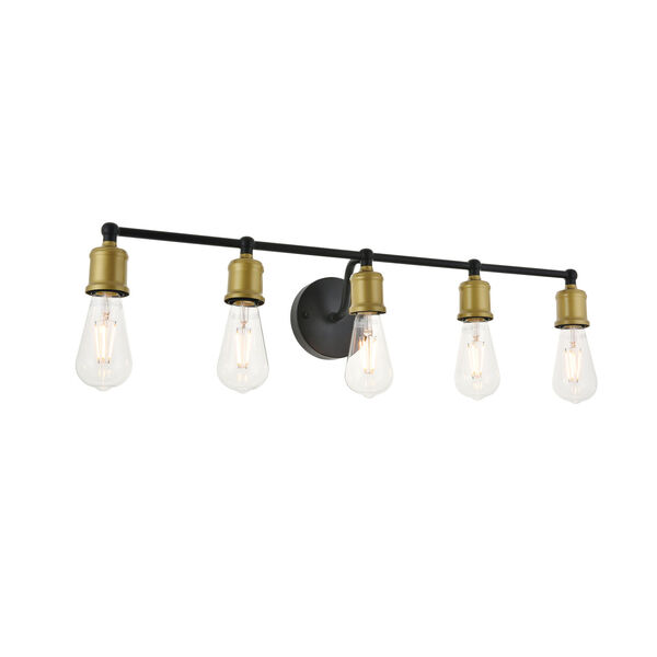 Serif Brass and Black Five-Light Wall Sconce, image 4
