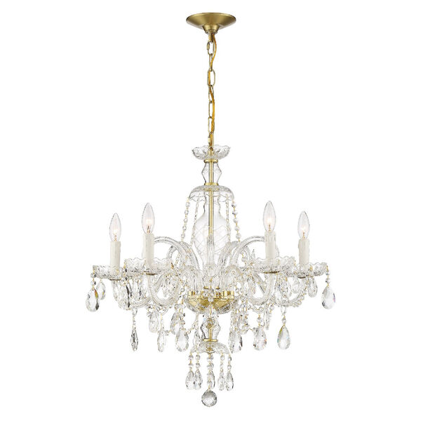 Candace Polished Brass 25-Inch Five-Light Hand Cut Crystal Chandelier, image 6