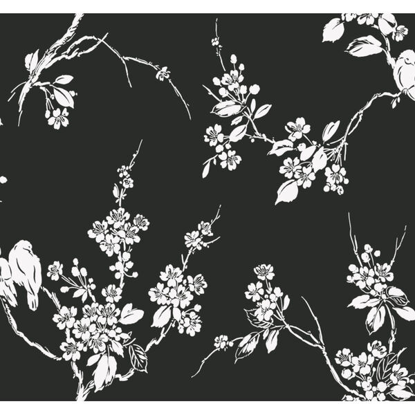 Silhouettes Black White Imperial Blossoms Branch Wallpaper, image 2