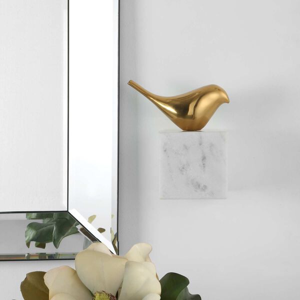 Flying Solid Brass and White Solo Bird Wall Decor, image 2