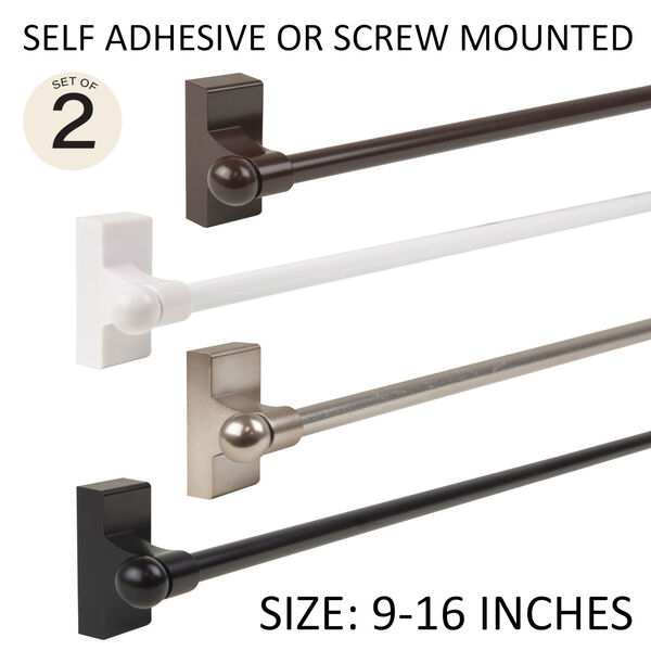 Satin Nickel 9-16 Inch Self-Adhesive Wall Mounted Rod, Set of 2, image 1