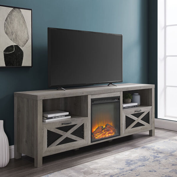 Abilene Gray and Black Fireplace TV Stand, image 2