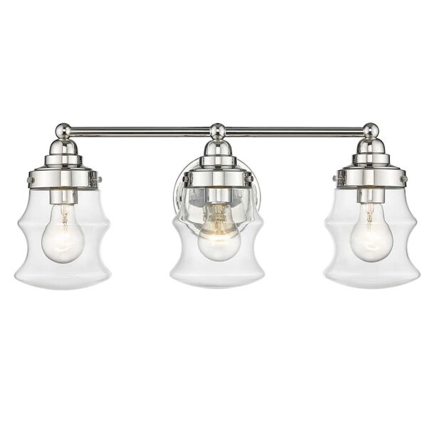 Keal Polished Nickel Three-Light Bath Vanity with Clear Glass, image 2