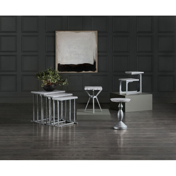 Melange Glendon Silver and White Side Table, image 2