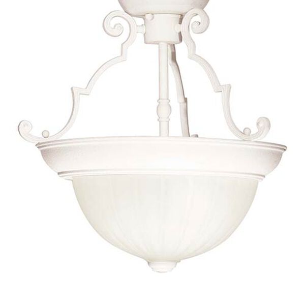Textured White Two-Light 13-Inch Wide Semi-Flush with Frosted Melon Glass, image 1