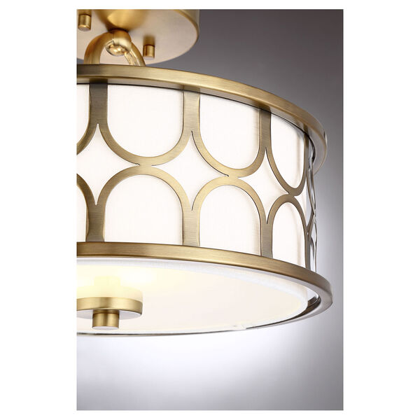 Selby Natural Brass 13-Inch Two-Light Semi Flush Mount Drum  with White Fabric Shade, image 6