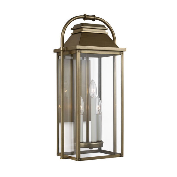 Wellsworth Painted Distressed Brass 11-Inch Three-Light Outdoor Wall Lantern, image 2