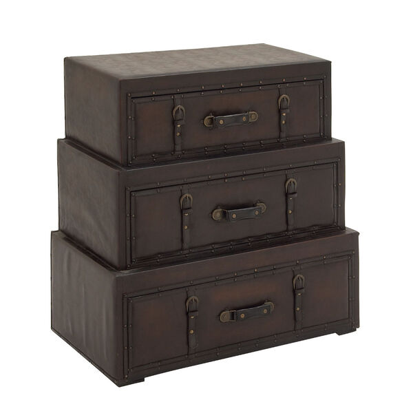 Brown Faux Leather and Wood Chest, image 5